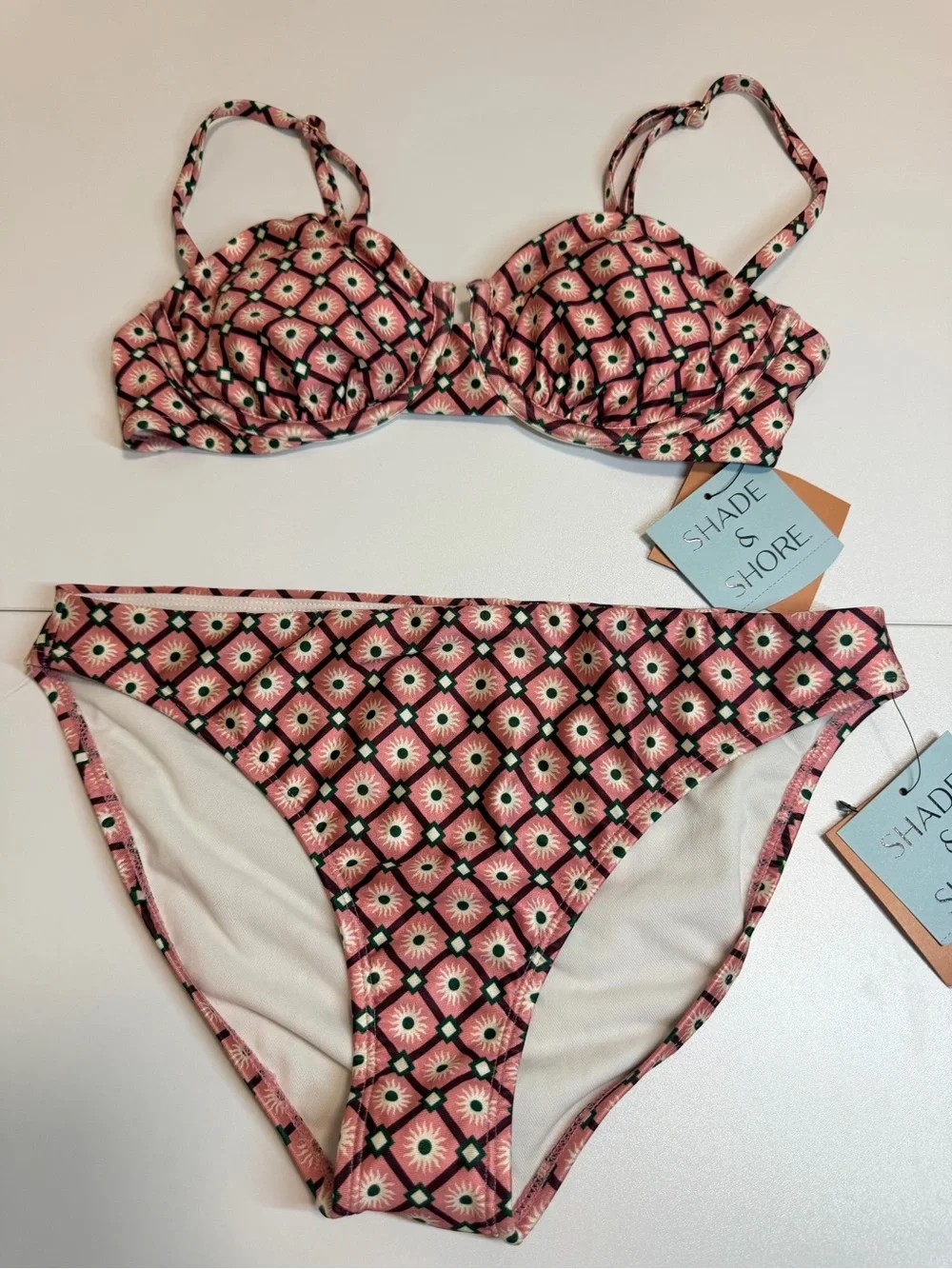 Shade & Shore Pink Geometric Underwire Bikini Set